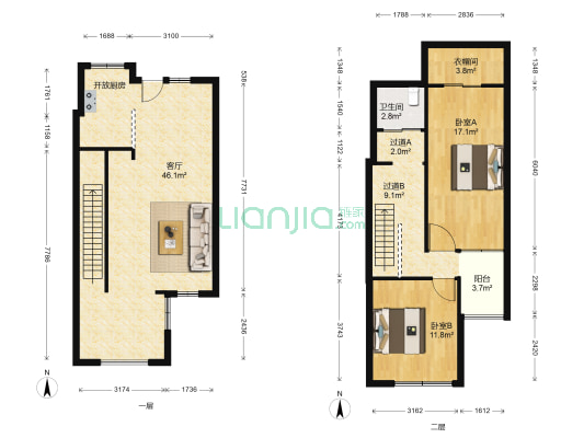 蓝庭花园 2室1厅1卫 89平方