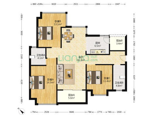凯茵又一城花彩集 3室1厅2卫 120平方