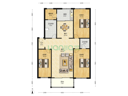 欣园小区南区 3室2厅2卫 151平方