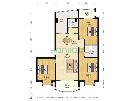 嘉怡国际丽都城 3室2厅2卫 153平方