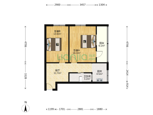 成都道 2室1厅1卫 69平方