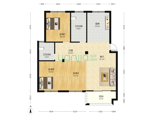 江南人家 3室1厅2卫 130平方