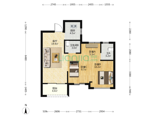 龙记玖越庭 3室1厅2卫 79平方