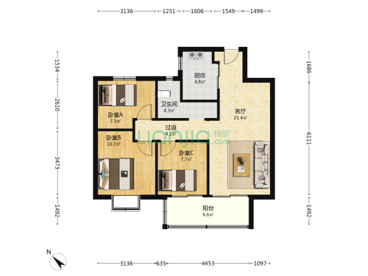 宝能翡丽河滨 3室1厅1卫 93平方