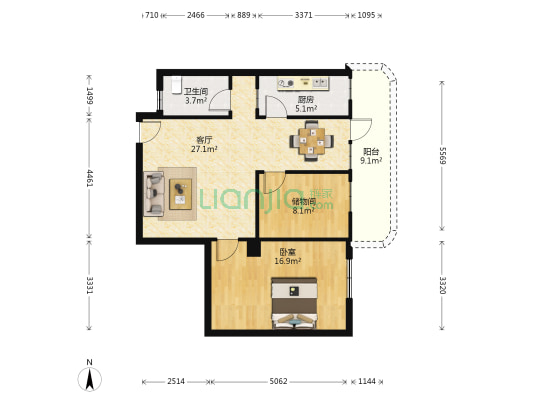 丽康居 1室1厅1卫 75平方
