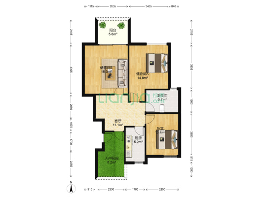蓝谷地三四期 1室1厅1卫 87平方