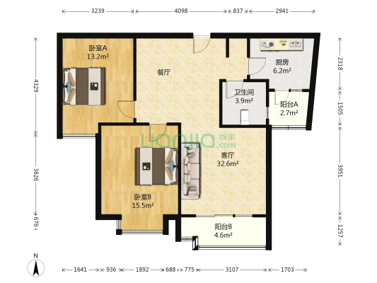 马山新城 2室1厅1卫 101平方