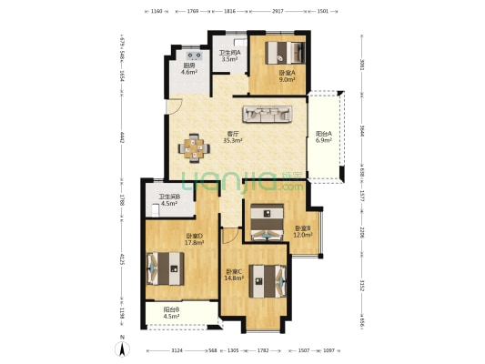 香丽园 4室1厅2卫 142平方