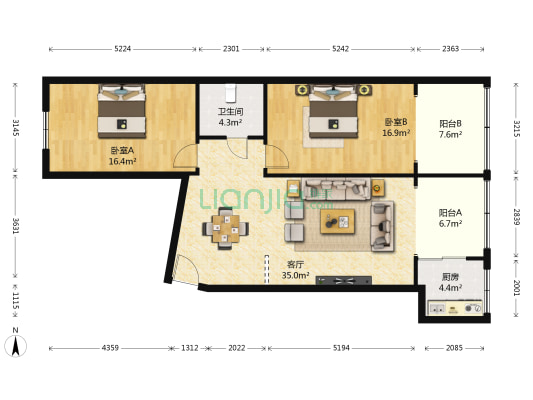 拱星墩商住楼 2室1厅1卫 121平方
