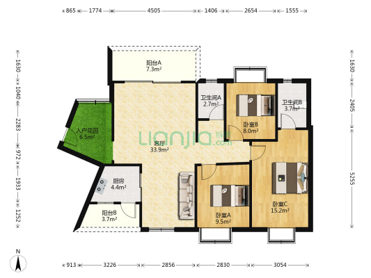 滨江绿都 3室1厅2卫 115平方