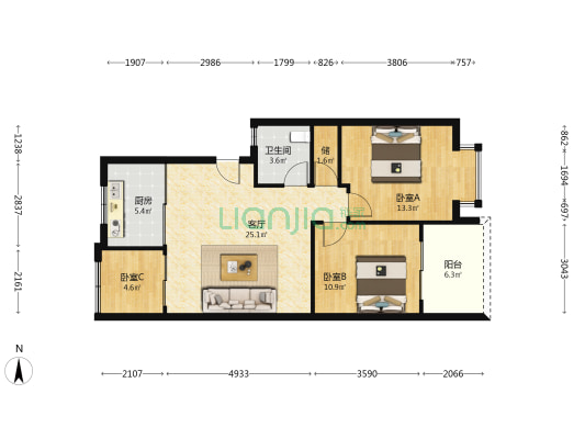 庆福楼 3室1厅1卫 79平方