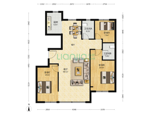 恒信城市之光(寒亭区) 3室1厅2卫 135平方