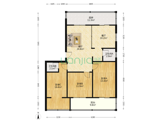建材局宿舍(建材总厂小区) 3室2厅2卫 113平方
