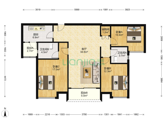 南沙珠江湾 3室1厅2卫 127平方