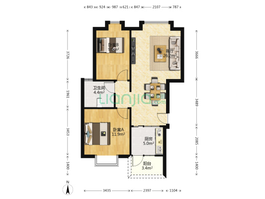 丽阳晶舍 2室1厅1卫 74平方