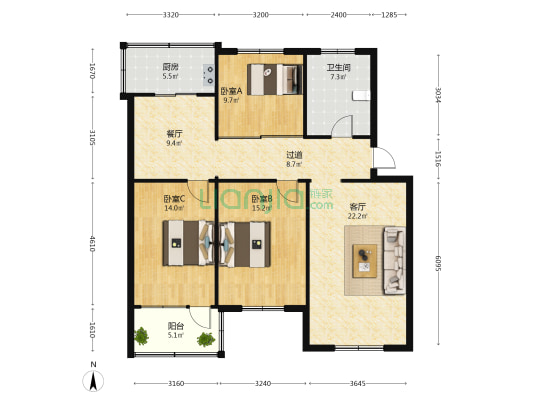 邯峰小区 3室2厅1卫 94平方