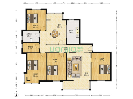 世纪大厦 4室2厅1卫 204平方
