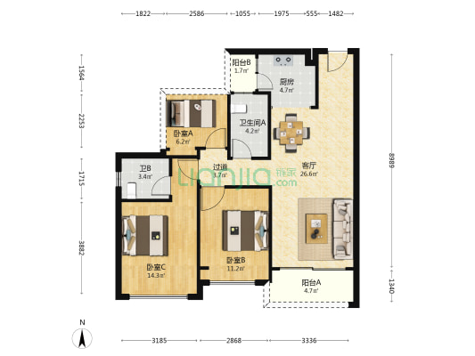 友诚荷悦台 3室1厅2卫 99平方
