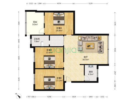 航天路236号院 3室1厅1卫 130平方