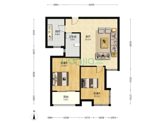观山水岸·龙庭 2室1厅1卫 94平方
