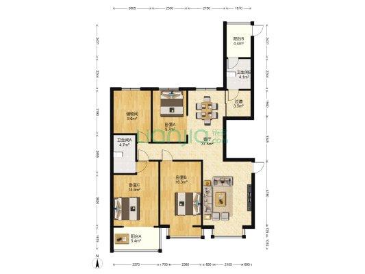 丽泽花苑 3室1厅2卫 149平方
