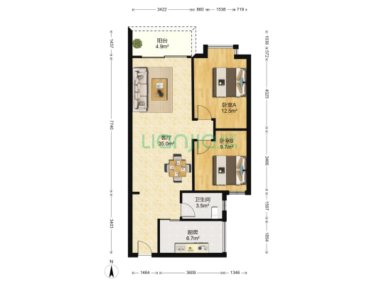 国泰大厦 2室1厅1卫 91平方