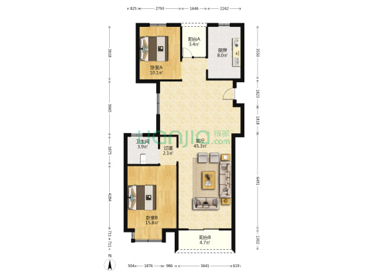 远东公馆 2室1厅1卫 110平方