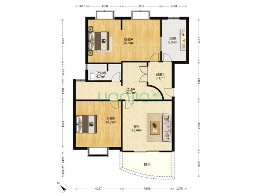 天源城 2室1厅1卫 136平方