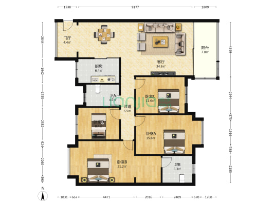 滨江新苑B区 4室1厅2卫 150平方