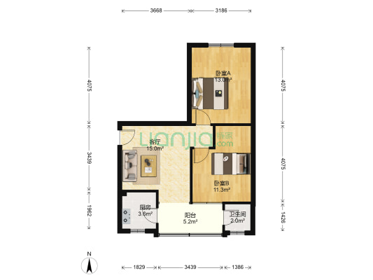 光荣北路77号 2室1厅1卫 58平方