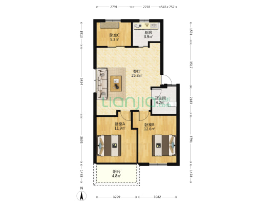 洋下新村 3室1厅1卫 80平方