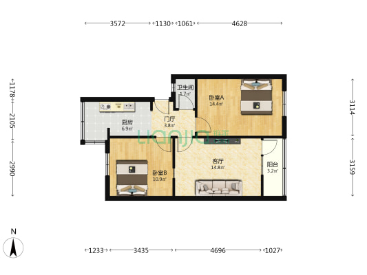 致民东路28号 2室1厅1卫 65平方