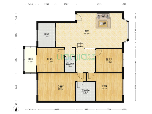 文化路174号 4室1厅2卫 149平方