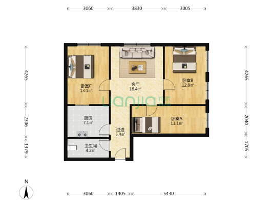 书店家属楼 3室1厅1卫 81平方