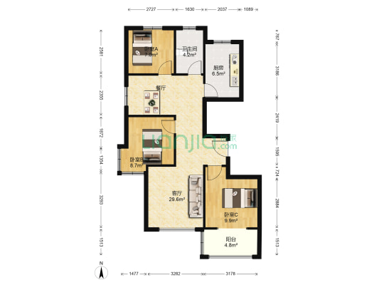 幸福里 3室1厅1卫 109平方