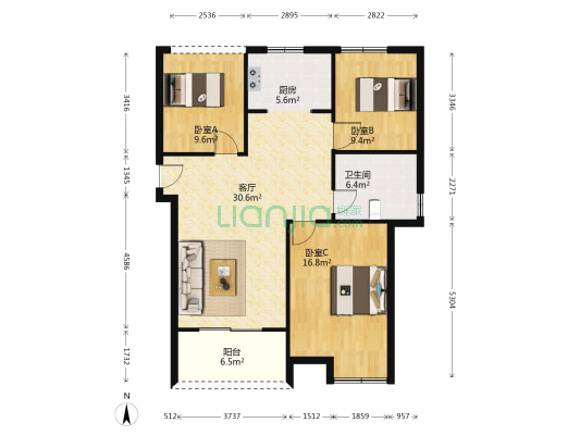 宝瑞凯旋城 3室1厅1卫 107平方
