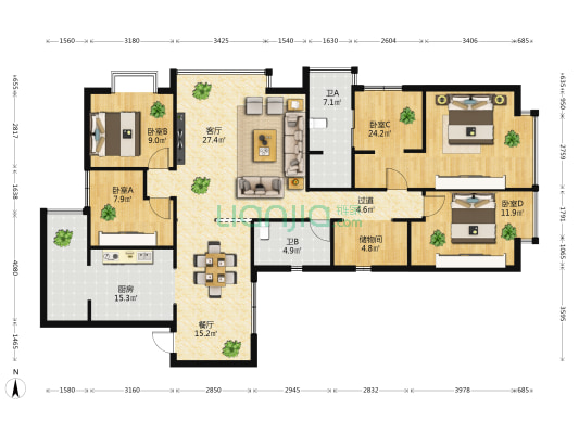 版筑翠园 4室2厅2卫 141平方
