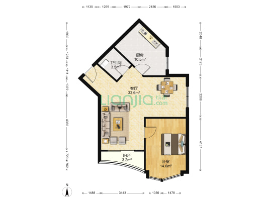 亿鑫大厦 1室1厅1卫 89平方