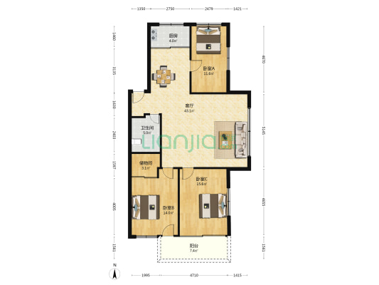振瓯商厦 3室1厅1卫 123平方