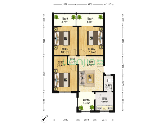 新风路60号院 3室1厅1卫 72平方