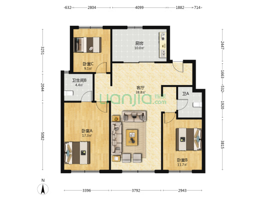 龙湖成溪•云颂 3室1厅2卫 130平方