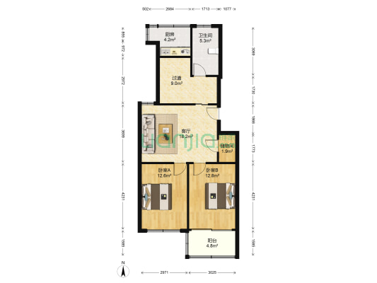 梨苑 2室1厅1卫 87平方