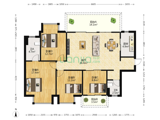 兴宁·大唐果 4室1厅2卫 125平方