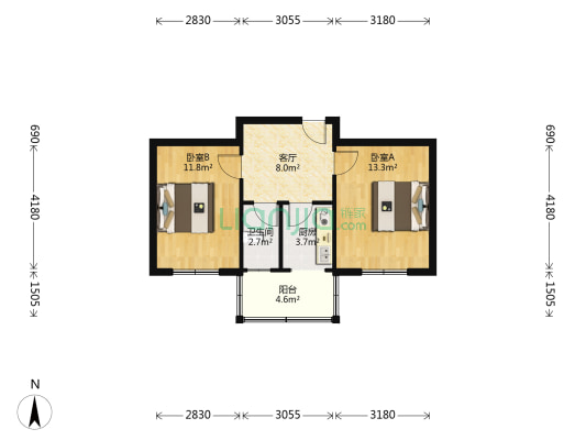 市直小区 2室1厅1卫 56平方