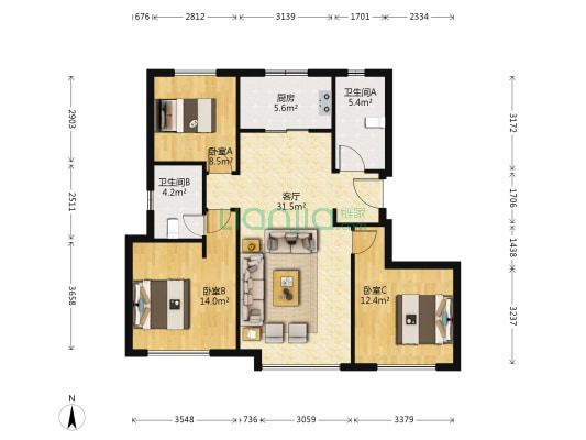 华润二十四城D区 3室1厅2卫 111平方