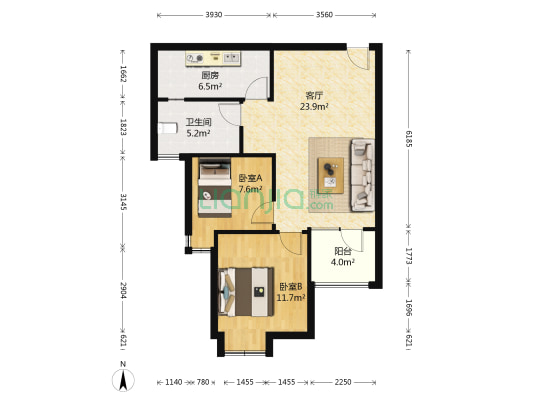 奥山澜郡 2室1厅1卫 78平方