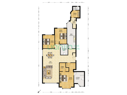 华山丽苑 3室1厅3卫 230平方