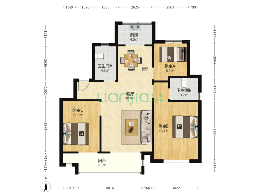 泰山玉兰花园 3室1厅2卫 112平方
