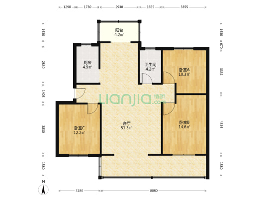 怀宁县疾控中心宿舍楼 3室1厅1卫 124平方