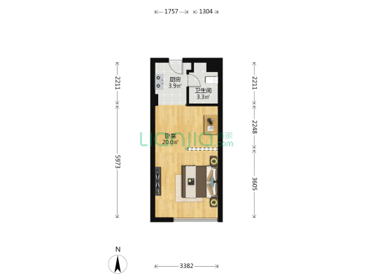 旭辉世纪广场 1室0厅1卫 41平方